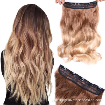 Hot sell 17" 5 Clips  Curly 3/4 Full Head Synthetic Hair Extensions Clip On/in Hairpieces
